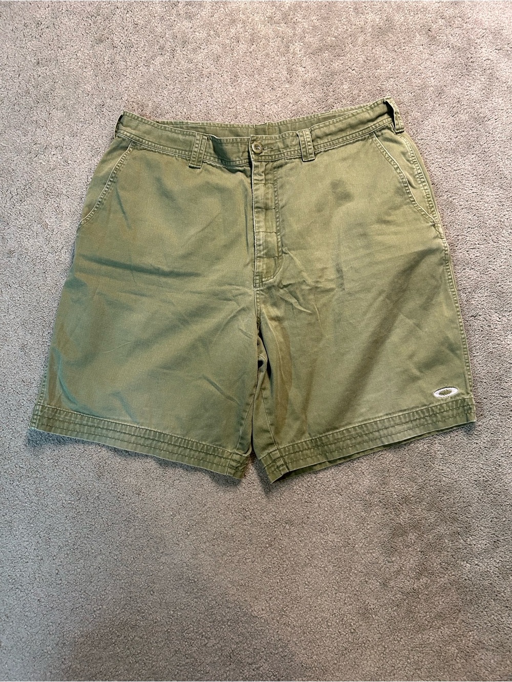 Vintage 90s Oakley Software Olive Green Chino Shorts Embroidered Size 38 Y2K
